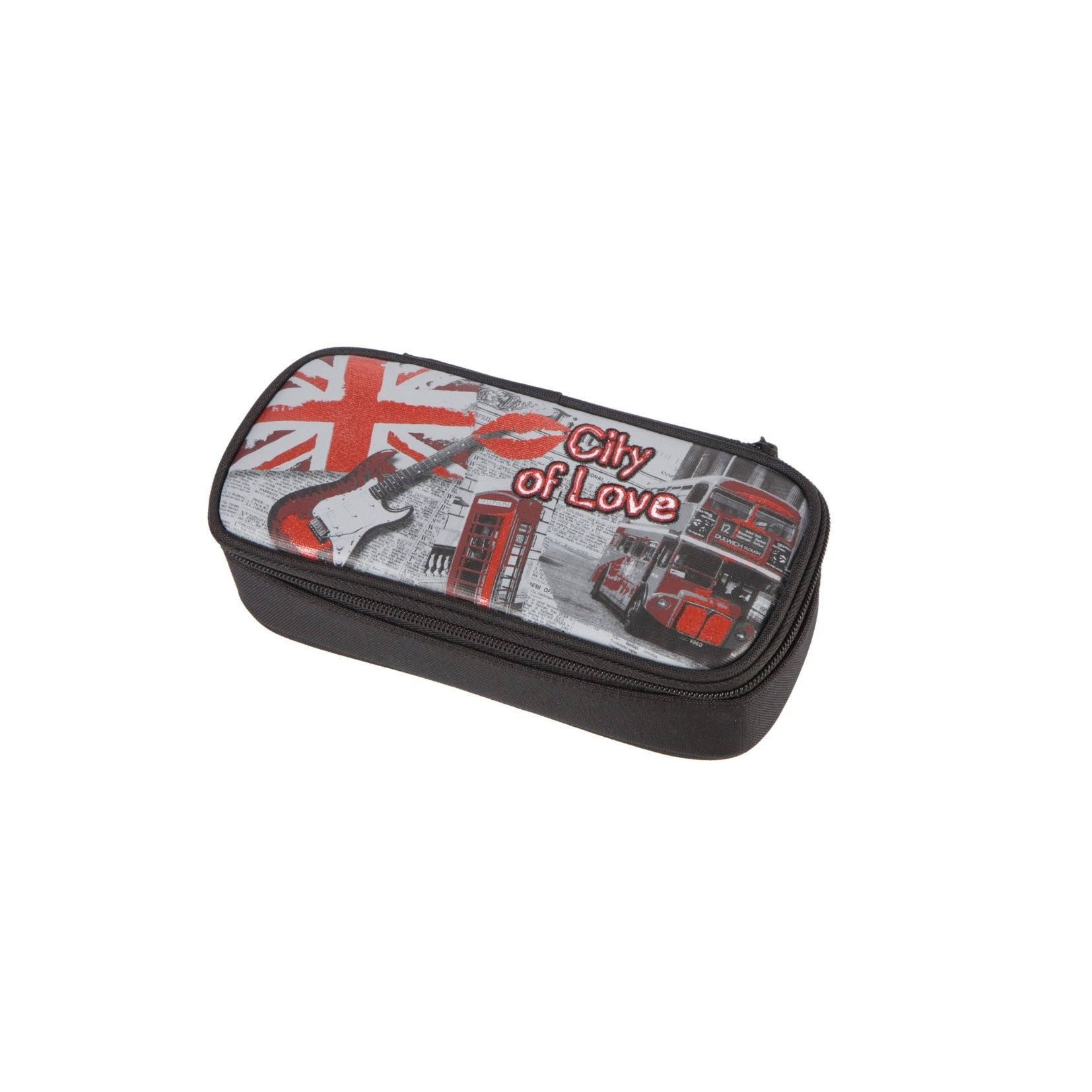 Penar imprimeu CITY OF LOVE, compartiment principal extensibil, buzunar interior cu fermoar - imagine 3